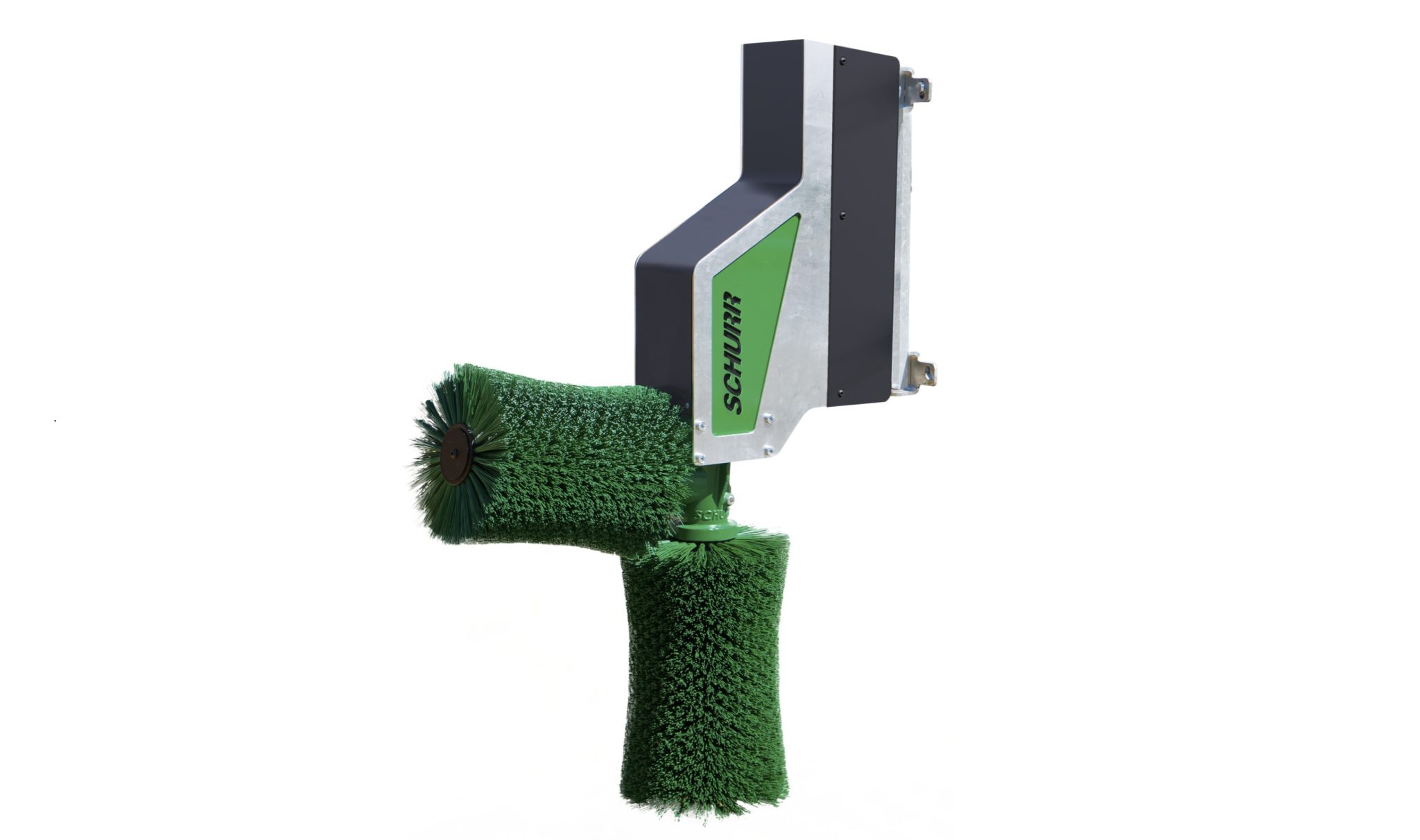 Green Agri-Pro brush attachment for farming machinery.