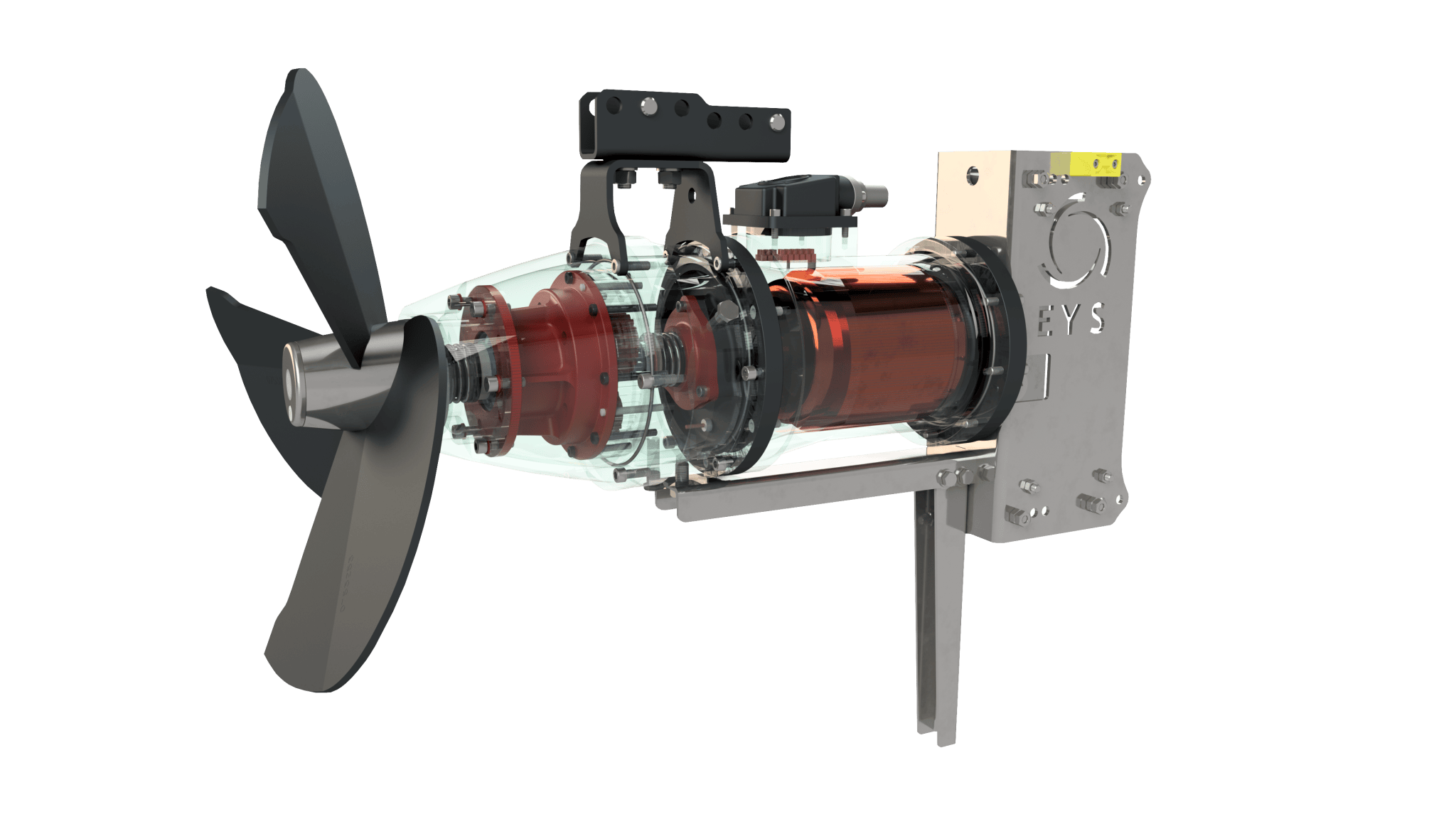 Close-up of a drone propeller system used in agriculture.