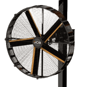 Large industrial wall fan for ventilation in farming environments.